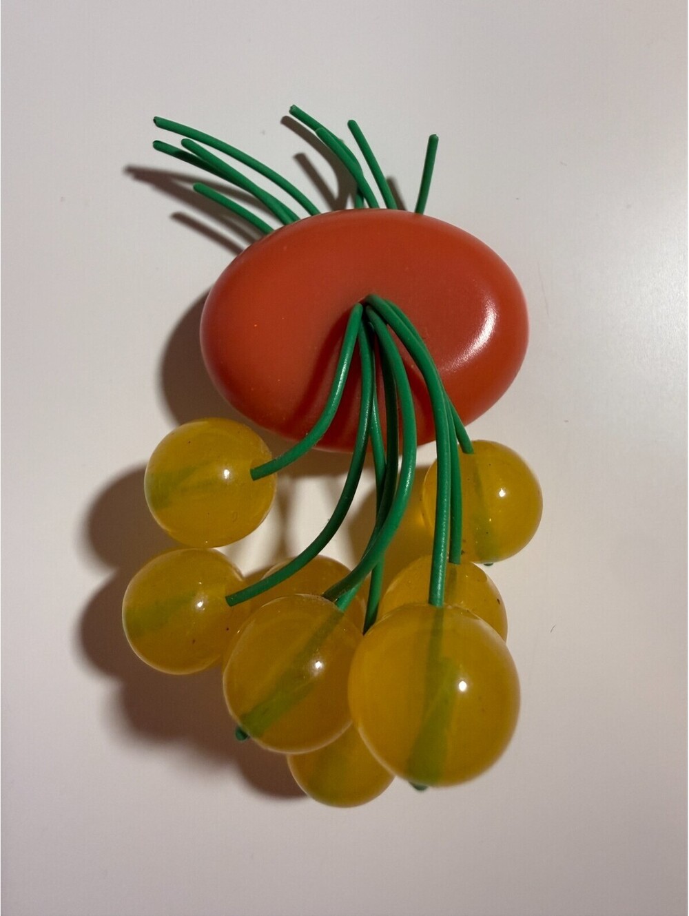Tropical Tangerine and Juicy Yellow Cherries - Luxulite Fakelite Coral MCM Pin